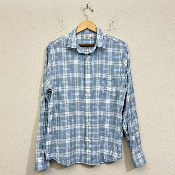 FAHERTY Shirt Blue White Plaid Button Down LS Cotton Western Retro - Picture 1 of 9